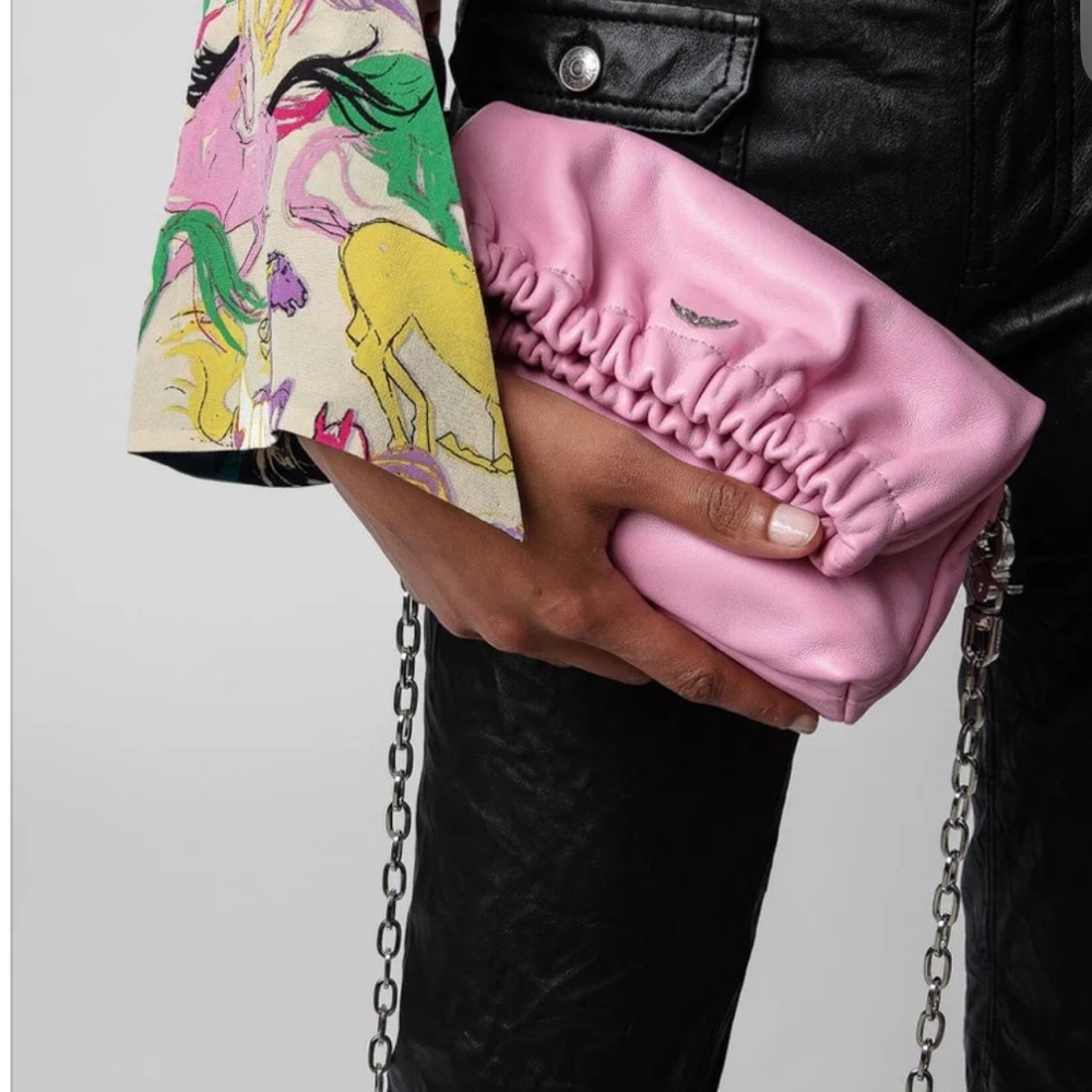ZADIG & VOLTAIRE ROCKYSSIME XS SMOOTH LAMSKIN PURSE- BUBBLEGUM